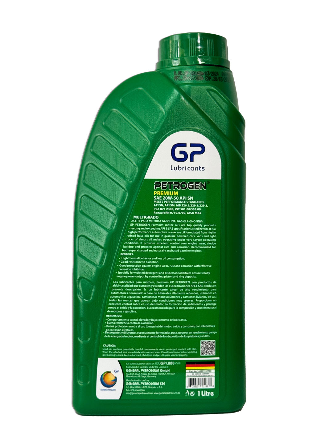 General Petroleum PETROGEN PREMIUM 20W50 API SN Aceite para Auto y Camioneta