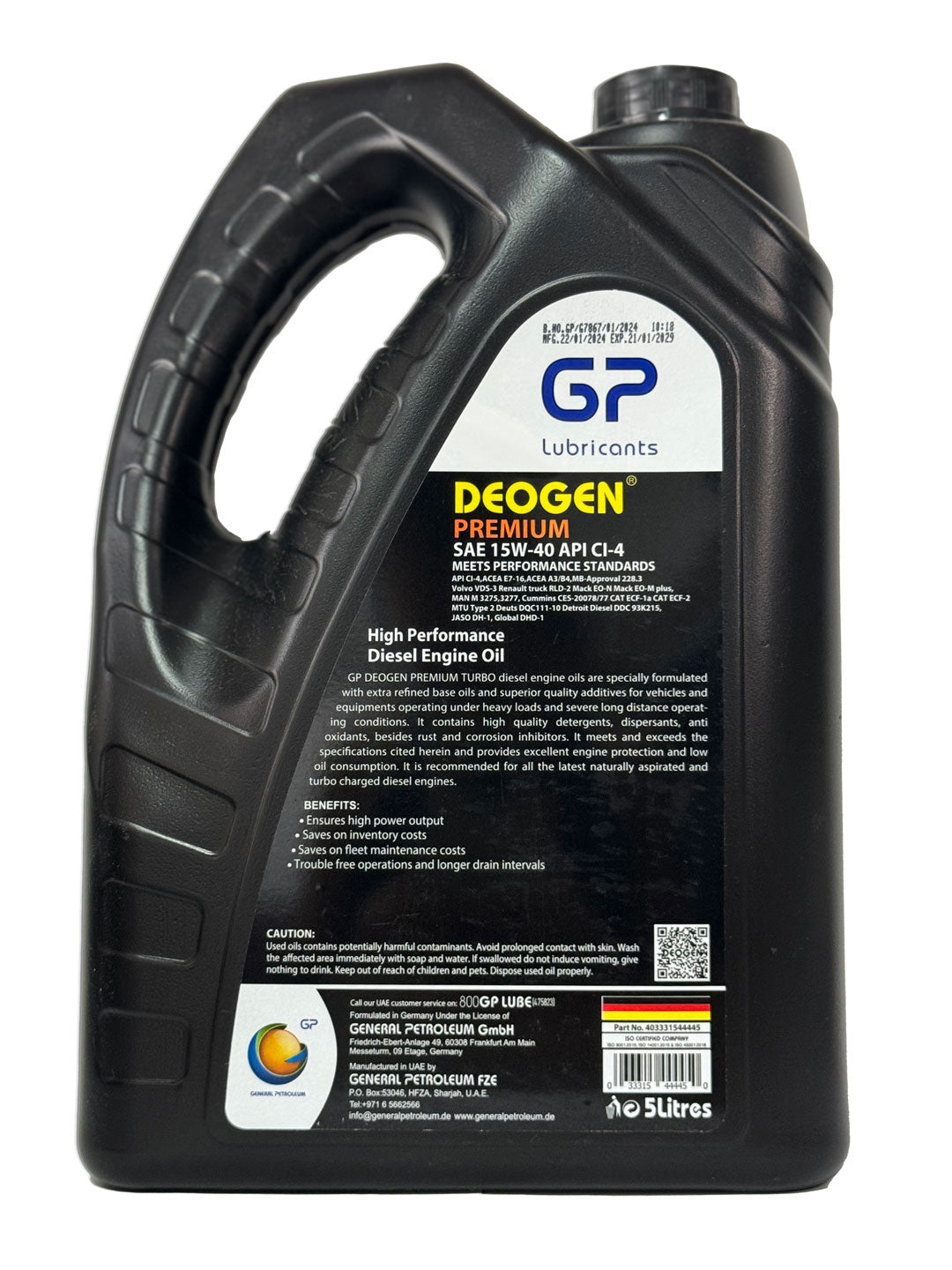 General Petroleum DEOGEN PREMIUM 15W40 API CI-4 Aceite de 5 Litros para Motores Diesel