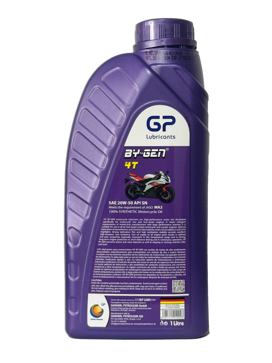 General Petroleum BYGEN 4T SAE 20W50 API SN Aceite 100% Sintetico para Motocicletas