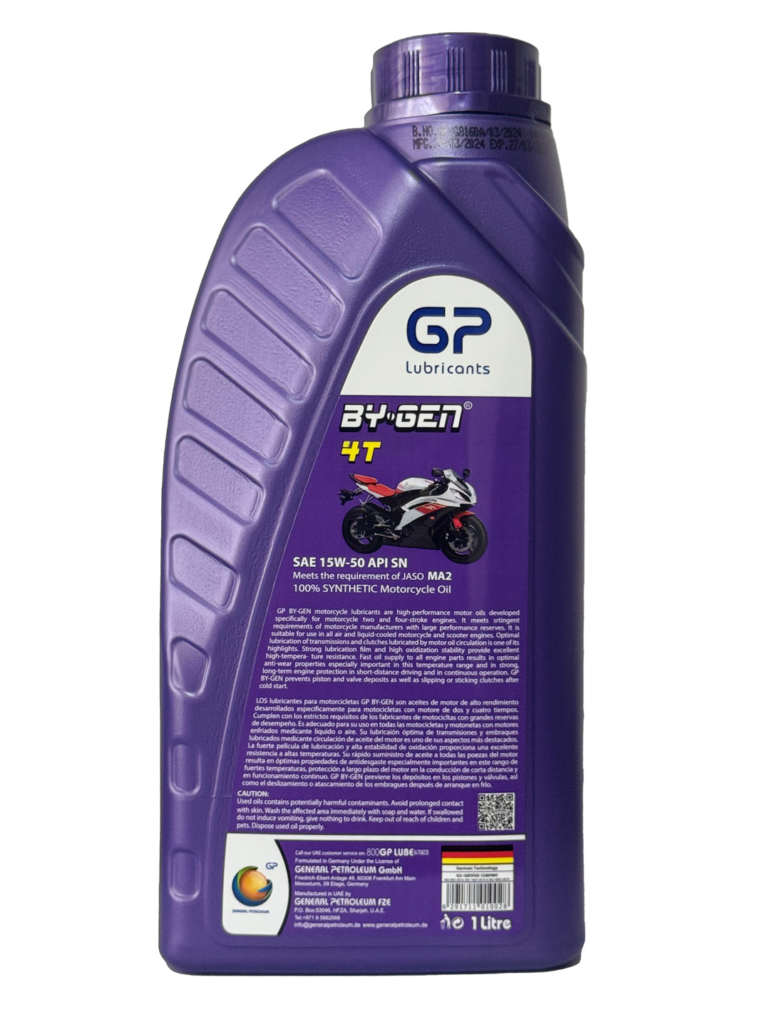 General Petroleum BYGEN 4T SAE 15W50 API SN Aceite 100% Sintetico para Motocicletas